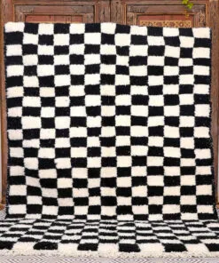 Moroccan black and white checkered rug