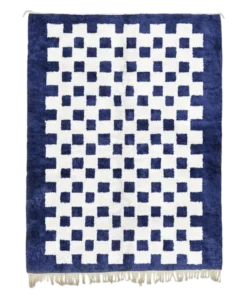 Blue and white checkered rug – handmade Moroccan wool rug with bold contrast design