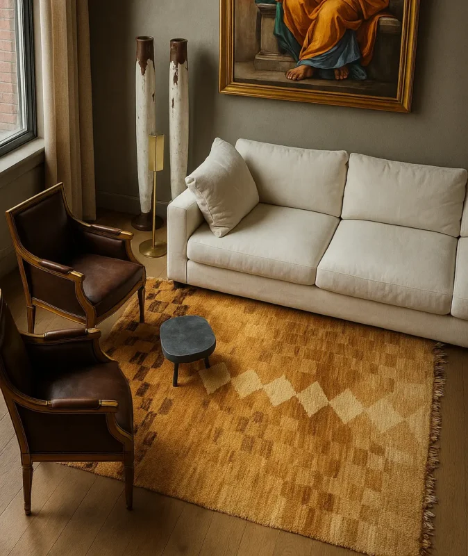 Handwoven Moroccan Rug in a Cozy Modern Living Room – Timeless Boho Decor