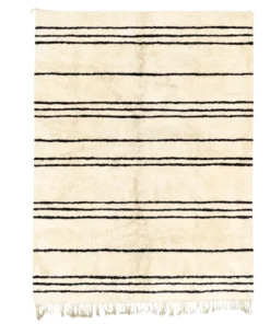 Handwoven black and white striped rug made from natural Moroccan wool