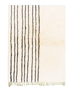 Stripe black and white rug made of high pile wool – Moroccan handmade striped rug