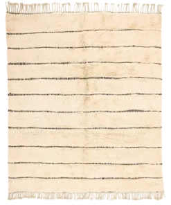 Beige striped rug handmade with black wool lines