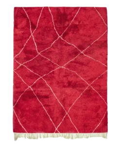 Red abstract rug with white intersecting lines, Moroccan wool Beni Mrirt rug – Red Mirage