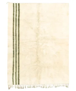 Minimalist green and white striped rug handmade in Morocco