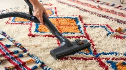How to clean a Moroccan rug using a vacuum on a handmade wool Beni Ourain rug without damaging the fibers