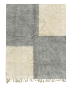 Tamesna grey and white Moroccan rug with geometric block pattern, handmade from wool by Berber artisans