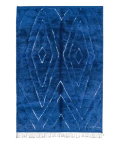 Safi blue Moroccan rug with white diamond patterns, handmade from wool by Berber artisans