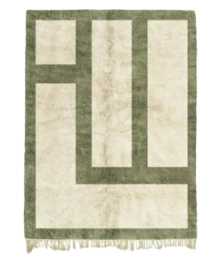 Atlas Grid beige green rug with olive green geometric wool design