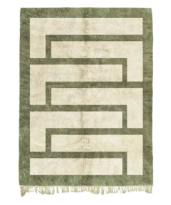 Atlas Maze green and beige rug with geometric wool design