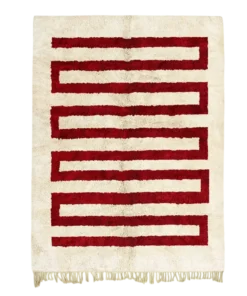 Atlas Snake beige red rug with bold geometric red wool design