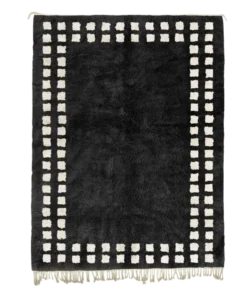 Midnight Frame black white Moroccan rug with bold border squares