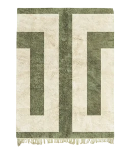Olive Corridor green beige area rug with bold geometric wool design