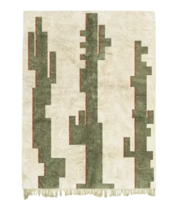 Atlas Cactus beige and green rug with contemporary geometric cactus design