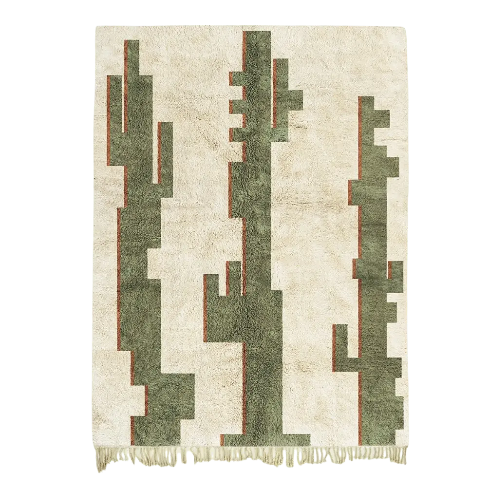 Atlas Cactus Beige and Green Rug Atlas Cactus beige and green rug with contemporary geometric cactus design