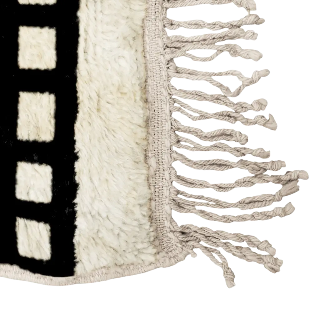 Balanced Frame White Black Rug 2 Balanced Frame white black rug with geometric border design