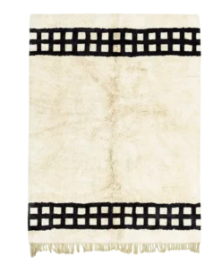 Balanced Frame white black rug with geometric border design