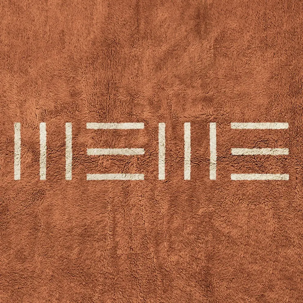 Desert Code brown rug with minimalist white line pattern