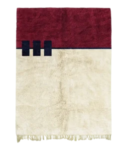 Red Frequency red area rug with bold red and beige color blocking and minimalist design