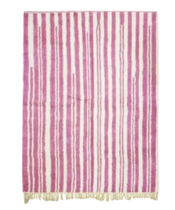 Rose Rhythm pink and white rug with vertical stripes handwoven in Moroccan wool