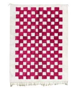 Pink Checkmate white and pink rug with geometric squares